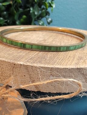 Vtg Malachite Inlay Brass Bangle